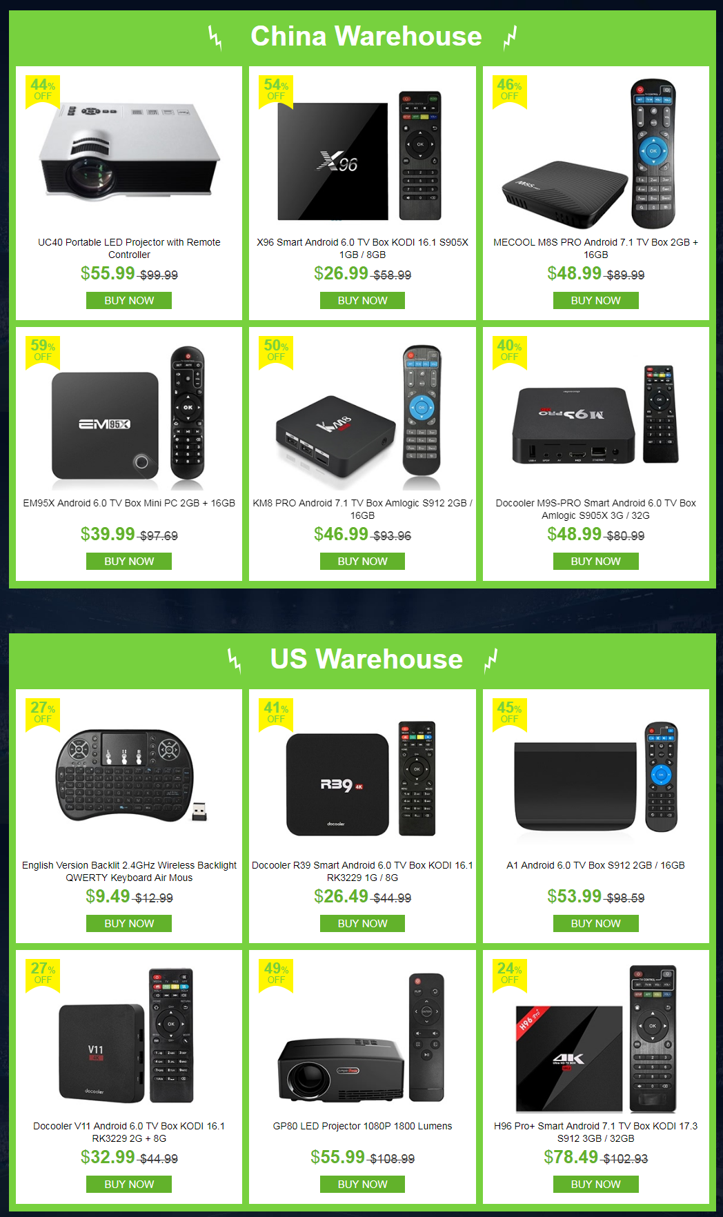 2018 Android TV Box Clearance, CN, US, DE, UK Warehouse with Big Discount